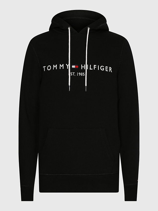 black flex fleece hoodie met logo voor heren - tommy hilfiger