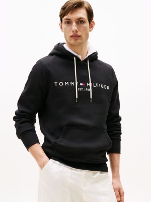 black logo-hoodie aus flex-fleece für herren - tommy hilfiger