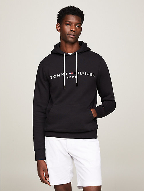 black logo flex fleece hoody for men tommy hilfiger