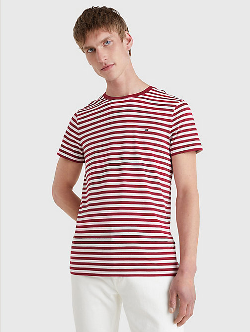 rot slim fit t-shirt mit aufgestickter flag für herren - tommy hilfiger