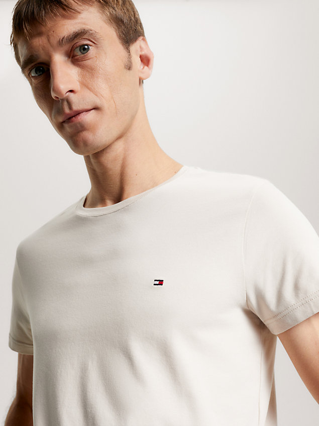 beige flag embroidery extra slim fit t-shirt for men tommy hilfiger