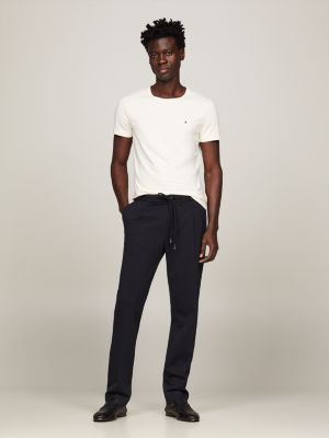 beige extra slim fit t-shirt mit aufgestickter flag für herren - tommy hilfiger