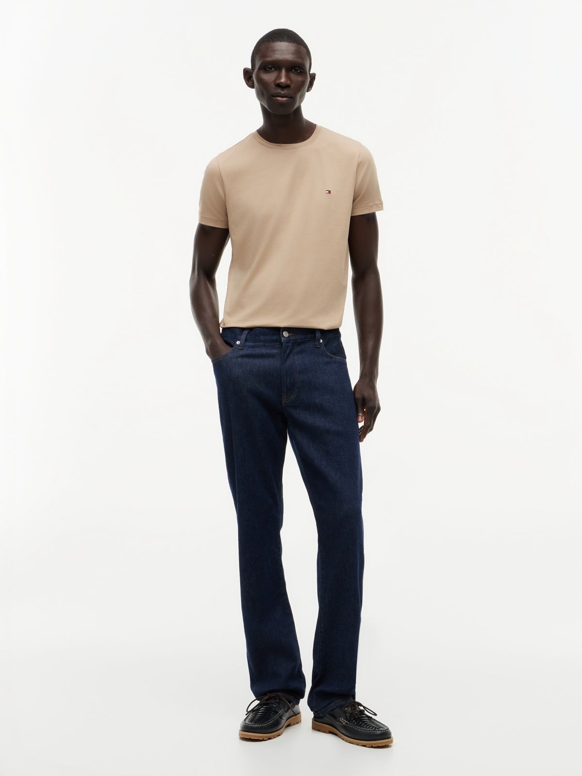 Flag Embroidery Slim Jersey T-Shirt — Khaki