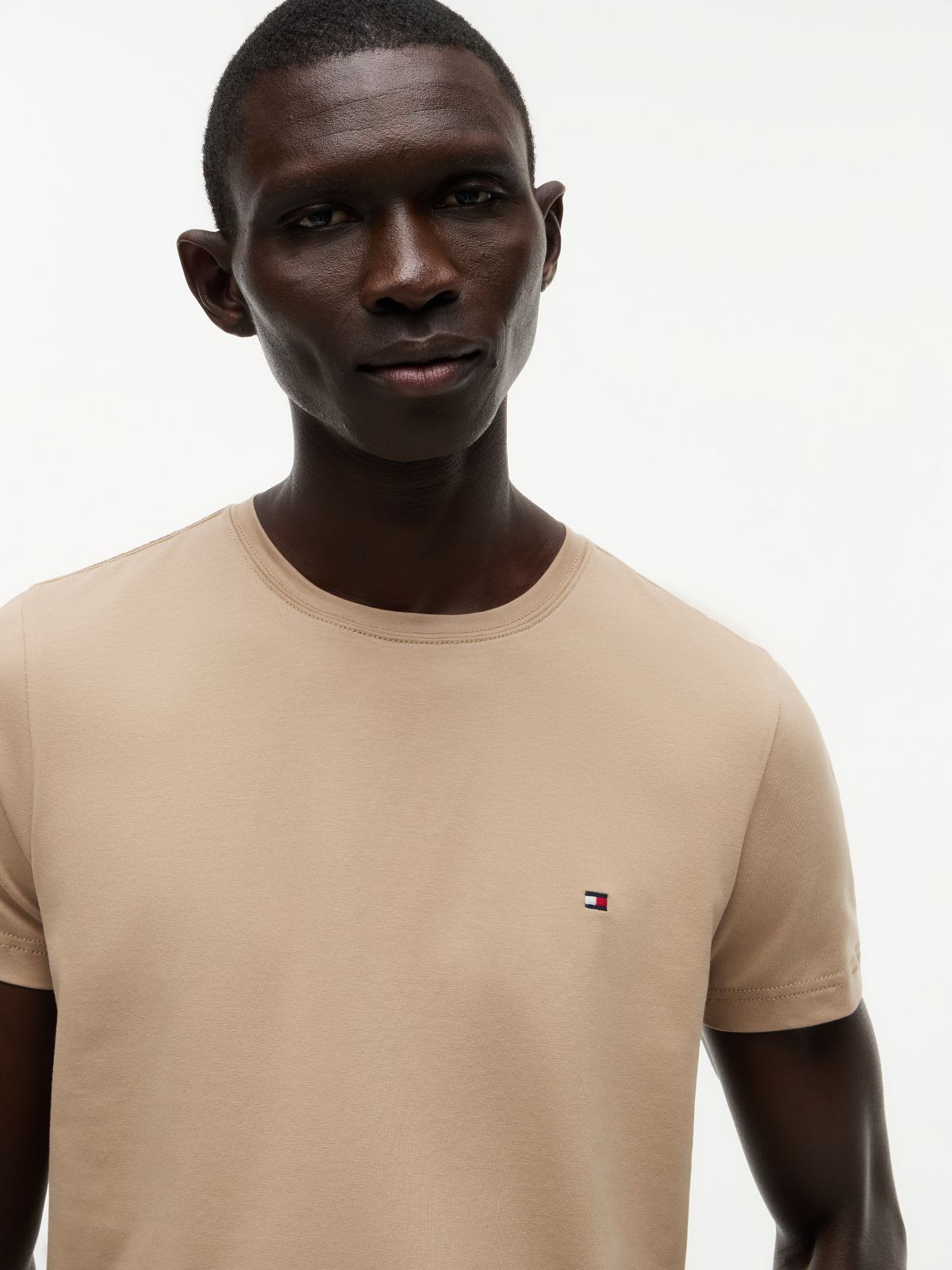 Flag Embroidery Slim Jersey T-Shirt — Khaki