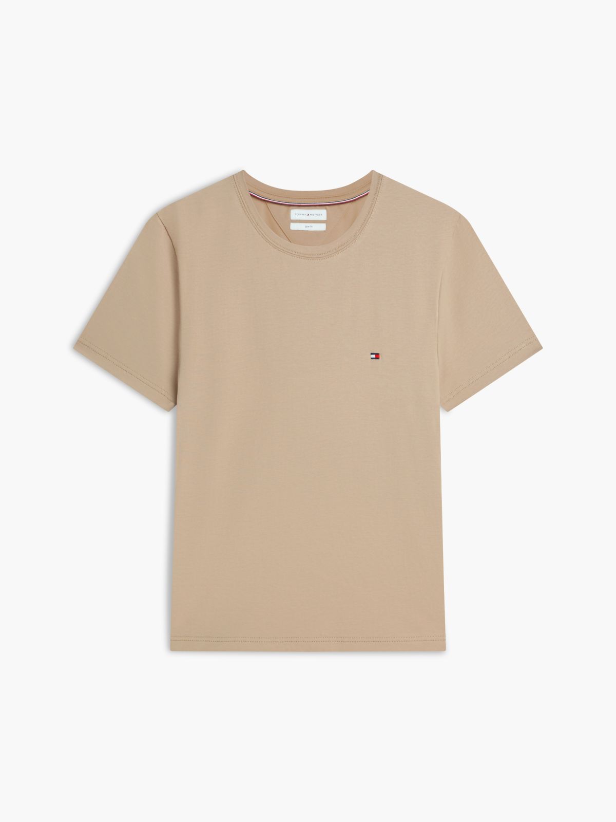Flag Embroidery Slim Jersey T-Shirt — Khaki
