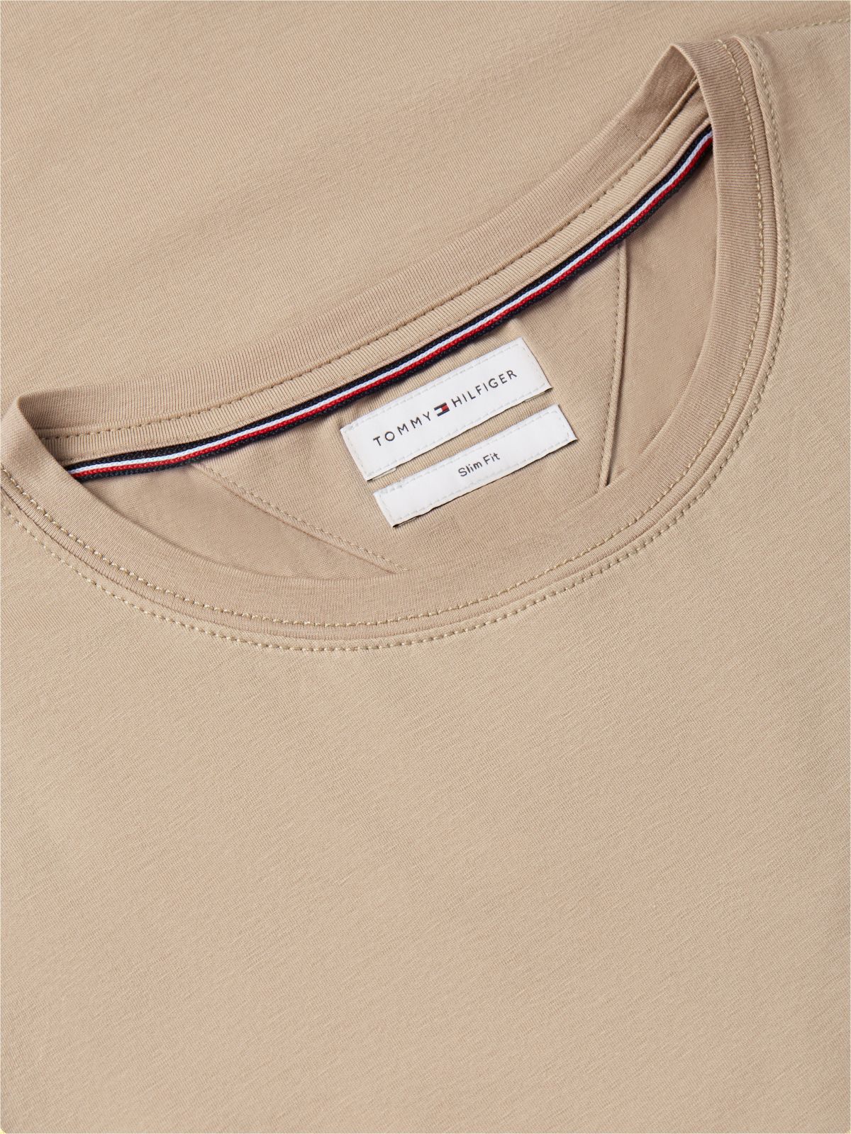Flag Embroidery Slim Jersey T-Shirt — Khaki