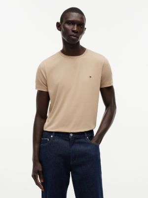 t-shirt slim en jersey à drapeau brodé khaki pour hommes tommy hilfiger