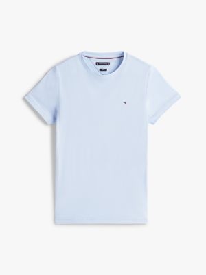 blau slim fit t-shirt mit flag-stickerei für herren - tommy hilfiger