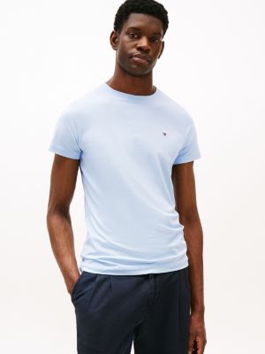 blue slim fit t-shirt met geborduurde vlag voor heren - tommy hilfiger