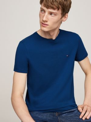 t-shirt ajusté à col ras-du-cou bleu pour hommes tommy hilfiger