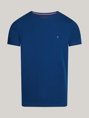 t-shirt ajusté à col ras-du-cou bleu pour hommes tommy hilfiger