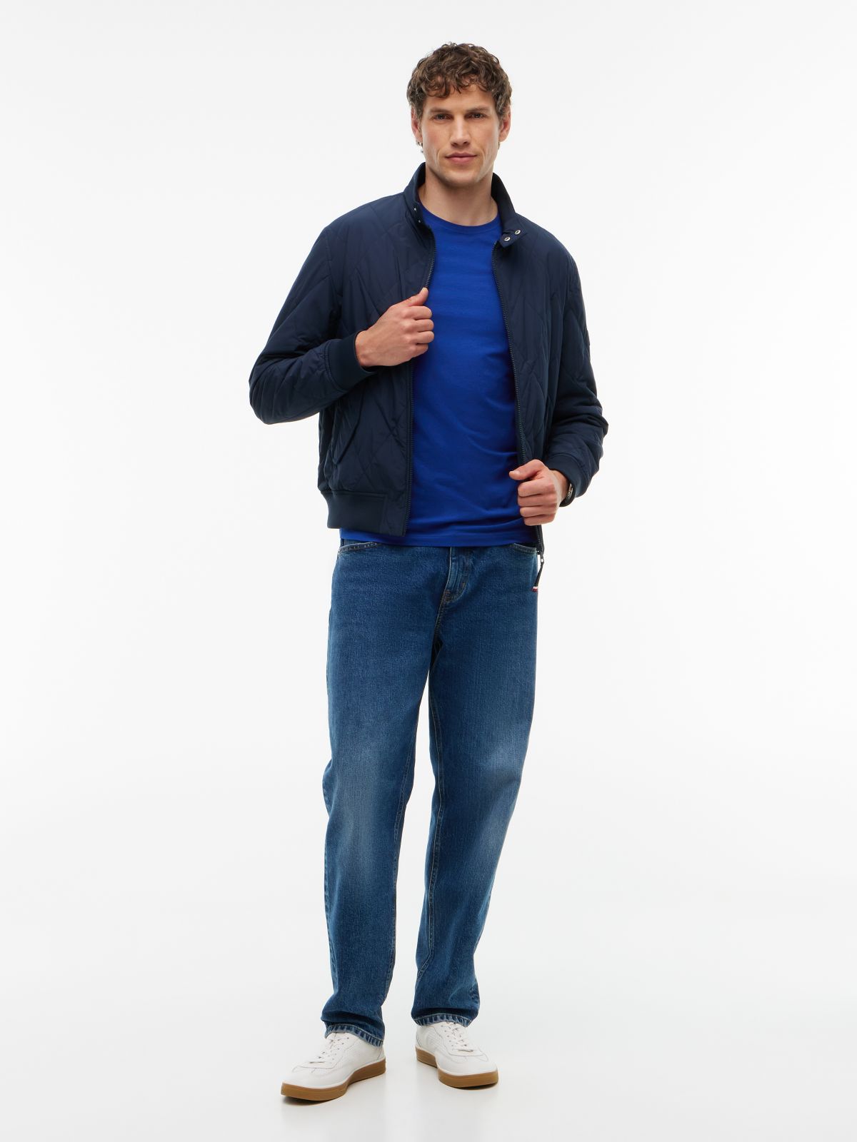 Flag Embroidery Slim Jersey T-Shirt — Blue