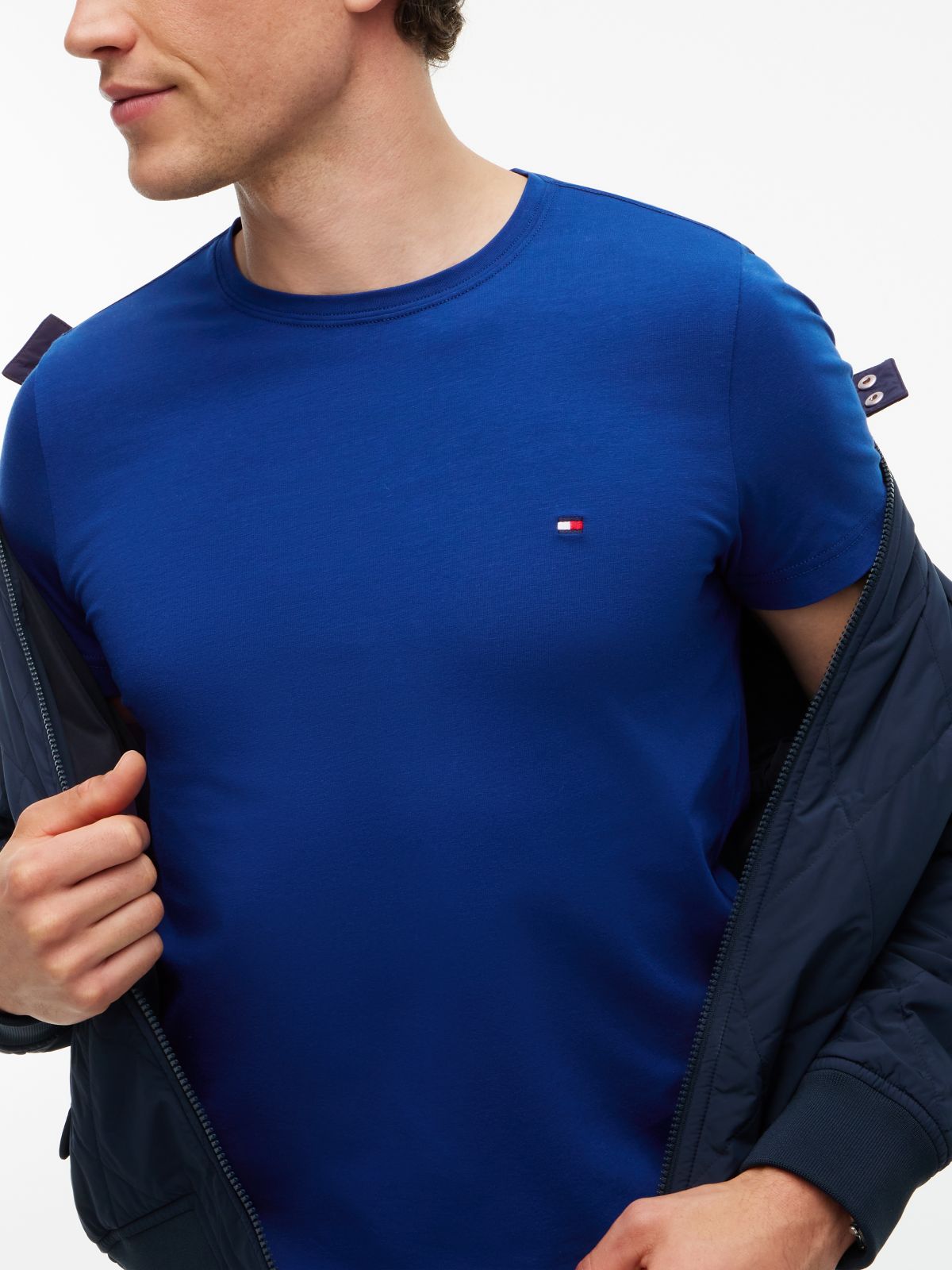 Flag Embroidery Slim Jersey T-Shirt — Blue