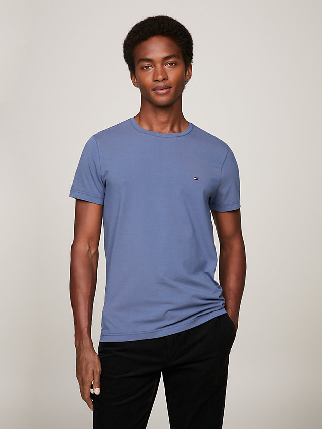 camiseta con logo bordado y corte extra slim blue de hombre tommy hilfiger