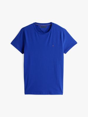 t-shirt slim extensible bleu pour hommes tommy hilfiger