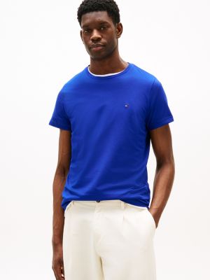 blue t-shirt o wąskim kroju z flagą dla mężczyźni - tommy hilfiger