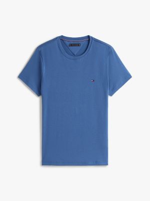 blau slim fit t-shirt mit flag-stickerei für herren - tommy hilfiger