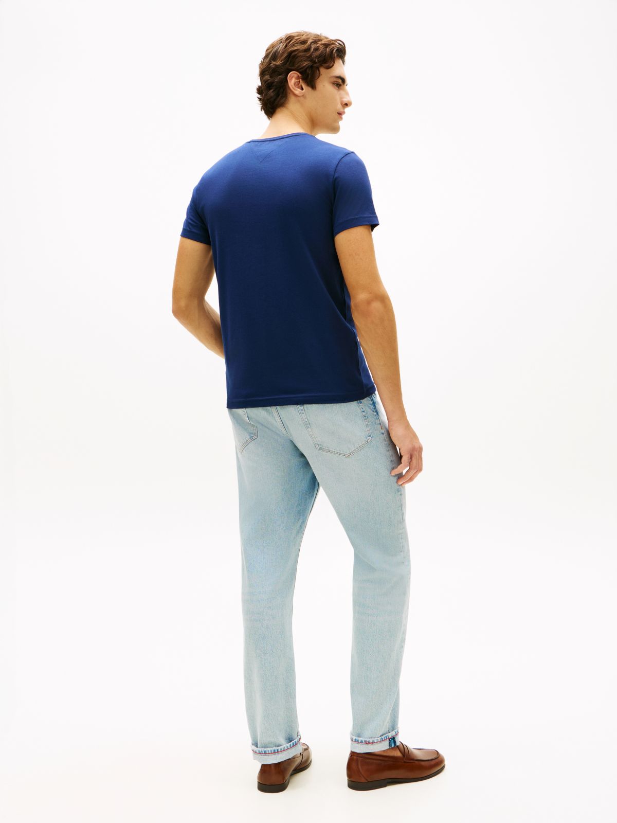 Flag Embroidery Slim Jersey T-Shirt — Blue