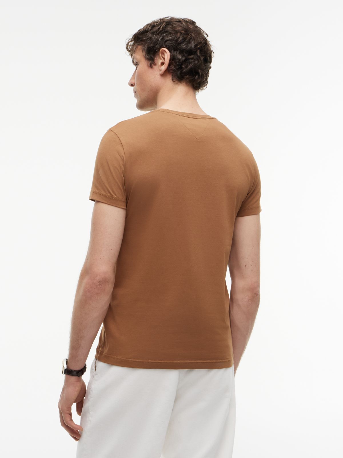 Flag Embroidery Slim Jersey T-Shirt — Brown