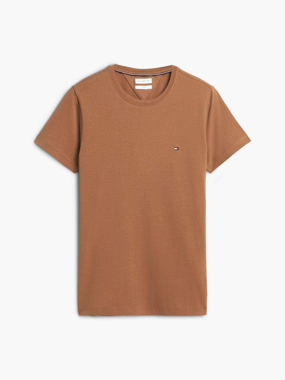 Flag Embroidery Slim Jersey T-Shirt — Brown