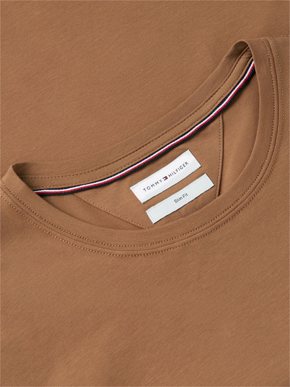 Flag Embroidery Slim Jersey T-Shirt — Brown