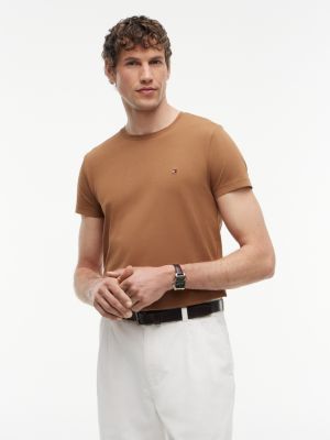 brown flag embroidery slim jersey t-shirt for men tommy hilfiger