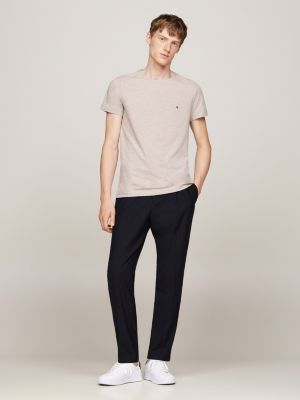 t-shirt ajusté à col ras-du-cou blanc pour hommes tommy hilfiger