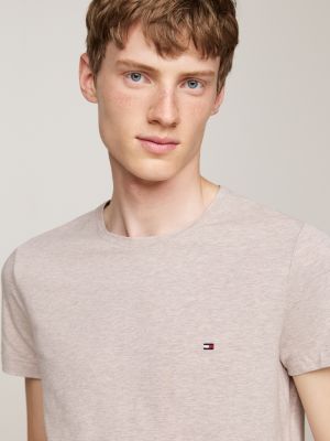 t-shirt ajusté à col ras-du-cou blanc pour hommes tommy hilfiger