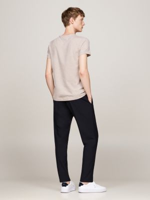 t-shirt ajusté à col ras-du-cou blanc pour hommes tommy hilfiger