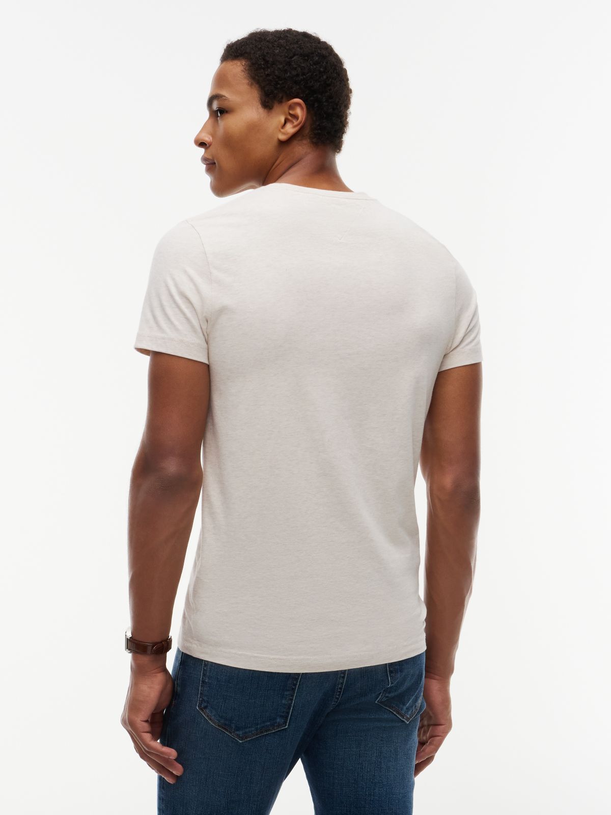 Flag Embroidery Slim Jersey T-Shirt — Beige