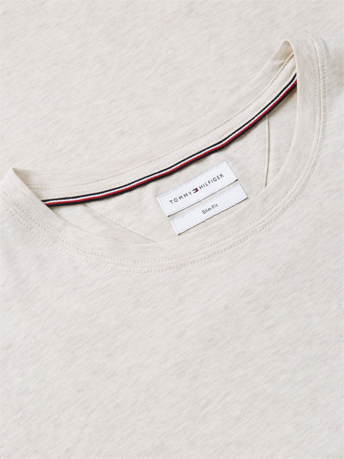 Flag Embroidery Slim Jersey T-Shirt — Beige