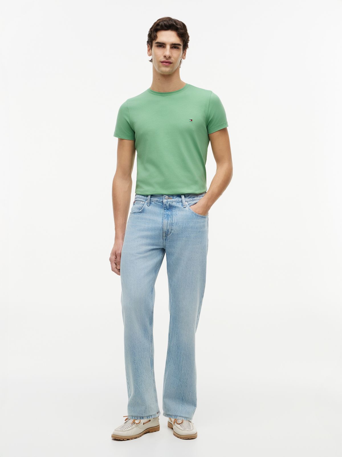 Flag Embroidery Slim Jersey T-Shirt — Green