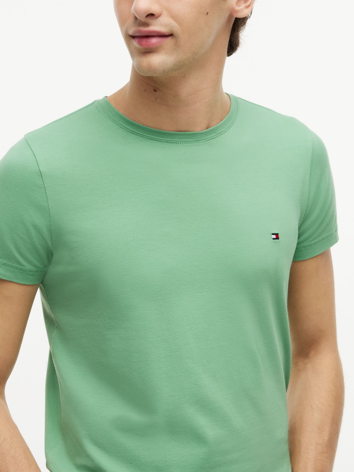 Flag Embroidery Slim Jersey T-Shirt — Green