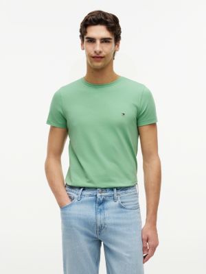 t-shirt slim en jersey à drapeau brodé green pour hommes tommy hilfiger