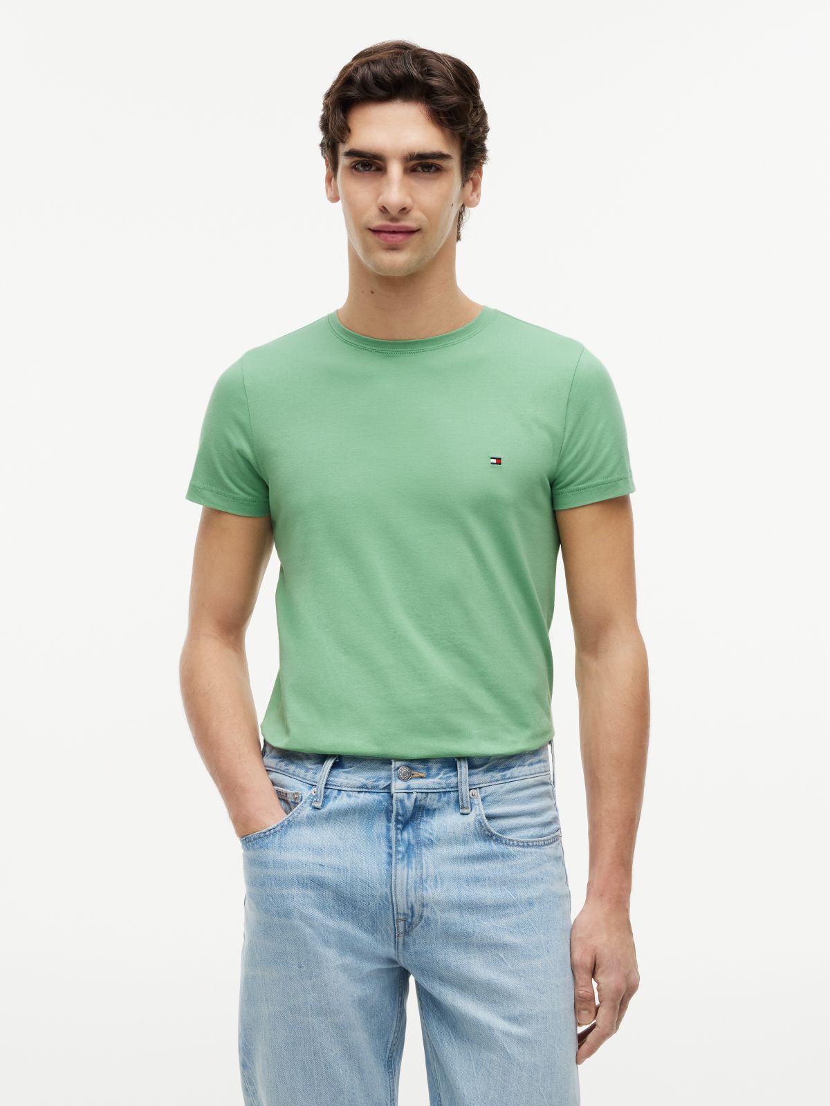 Flag Embroidery Slim Jersey T-Shirt — Green