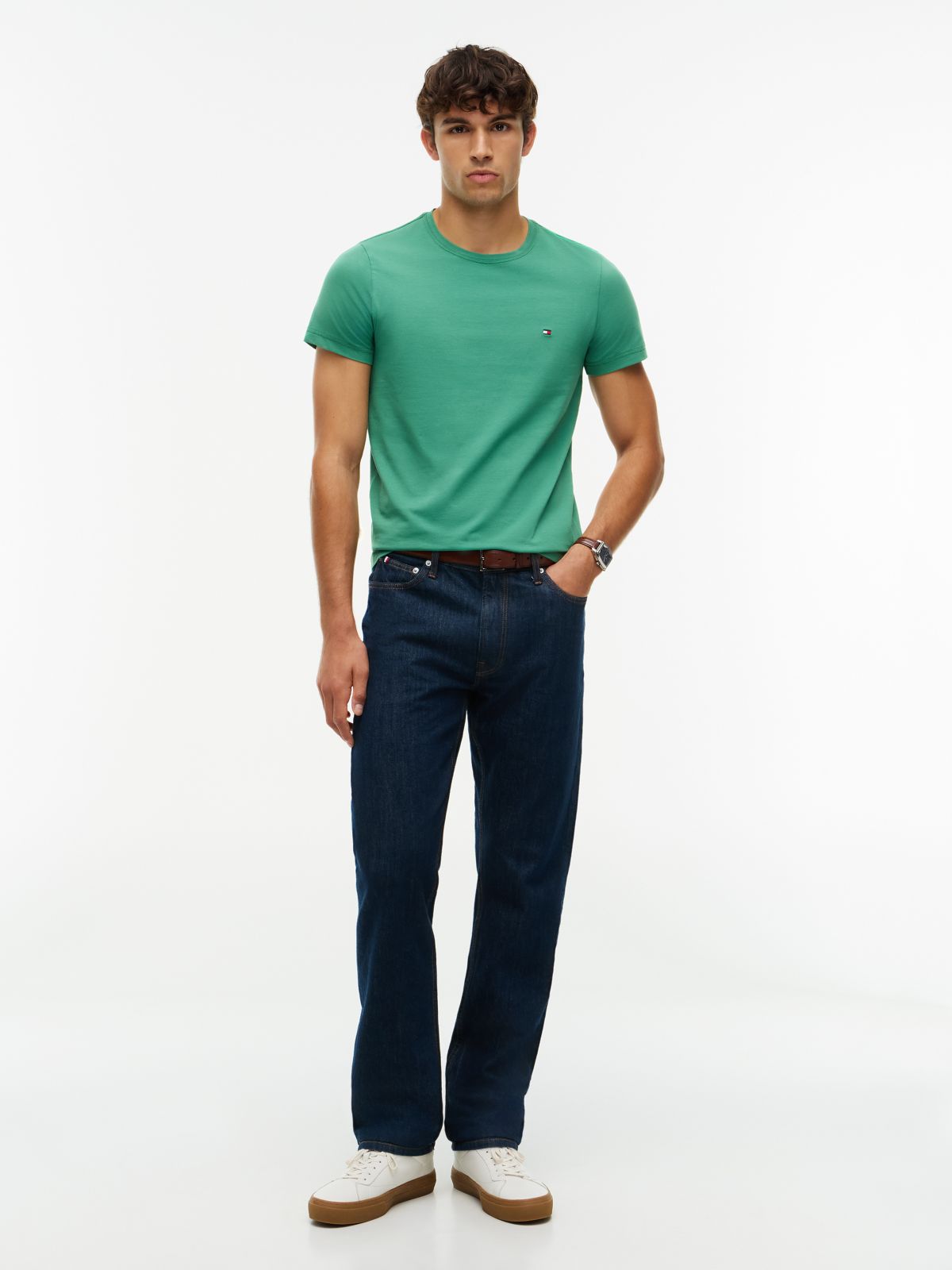 Flag Embroidery Slim Jersey T-Shirt — Green