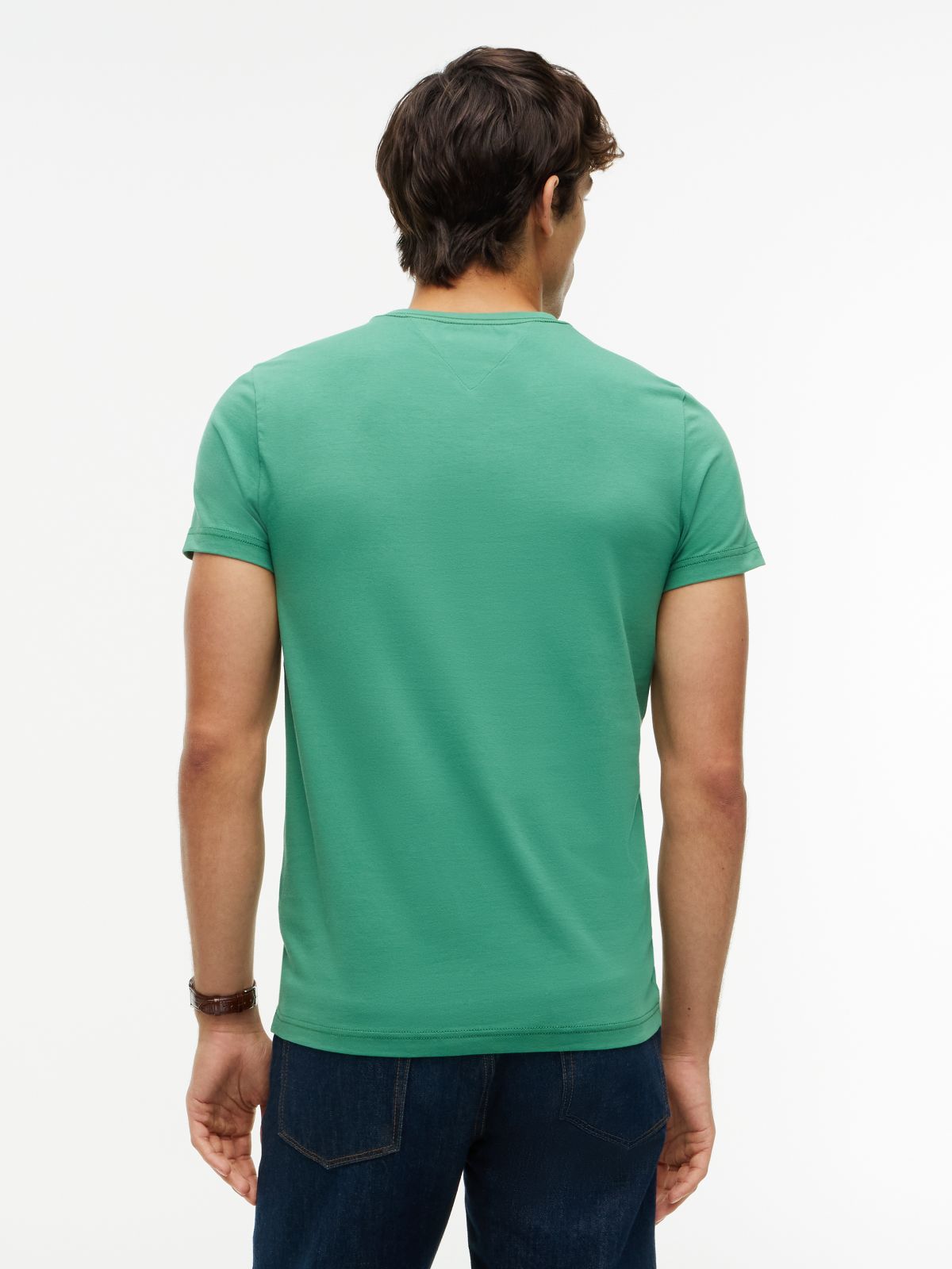 Flag Embroidery Slim Jersey T-Shirt — Green