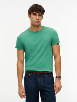 green slim fit jersey-t-shirt mit flag-stickerei für herren - tommy hilfiger