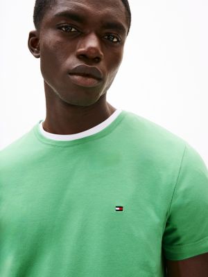 t-shirt ajusté à col ras-du-cou vert pour hommes tommy hilfiger