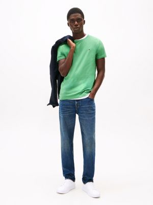 t-shirt ajusté à col ras-du-cou vert pour hommes tommy hilfiger