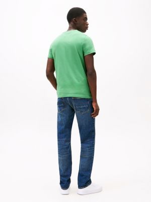 t-shirt ajusté à col ras-du-cou vert pour hommes tommy hilfiger