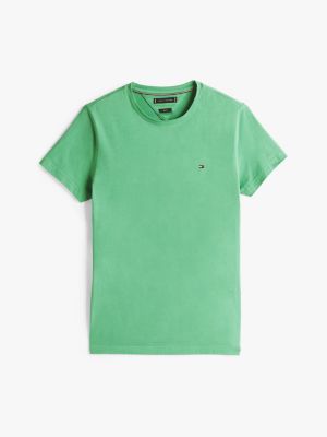 t-shirt ajusté à col ras-du-cou vert pour hommes tommy hilfiger