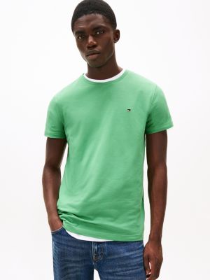 t-shirt slim fit con bandierina ricamata green da uomini tommy hilfiger