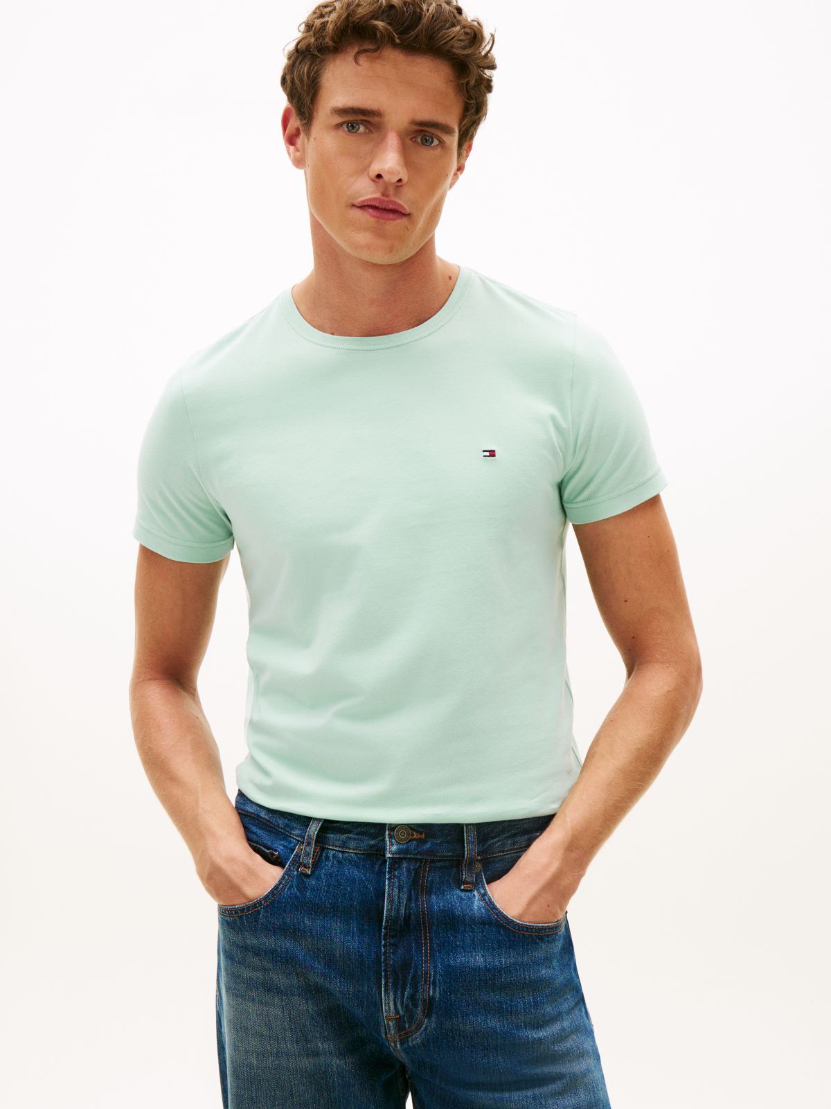 Flag Embroidery Slim Jersey T-Shirt — Green