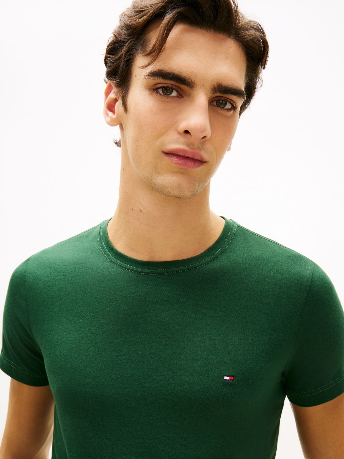 Flag Embroidery Slim Jersey T-Shirt — Green