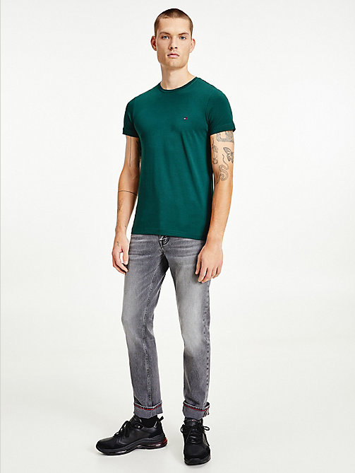 t-shirt slim fit in cotone biologico stretch verde da men tommy hilfiger