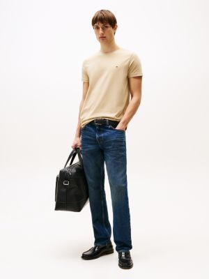 beige stretch slim t-shirt for men tommy hilfiger