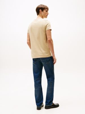 beige stretch slim t-shirt for men tommy hilfiger