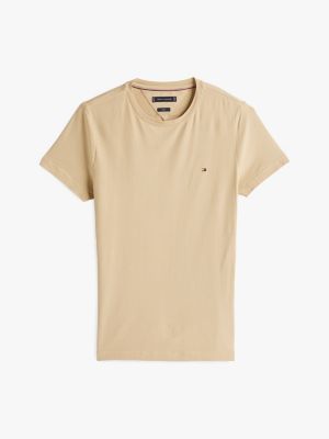 beige stretch slim t-shirt for men tommy hilfiger