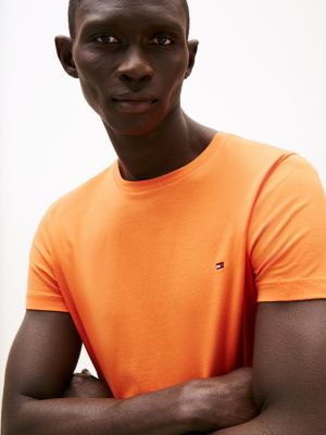 t-shirt ajusté à col ras-du-cou orange pour hommes tommy hilfiger